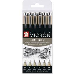 Sakura Pigma Micron Fineliner Set Black 6-pack