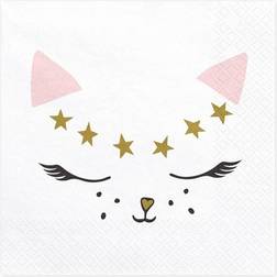 PartyDeco Servetter Vit Meow Party