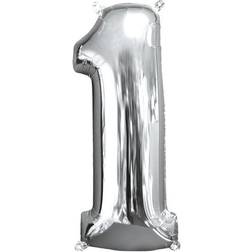 Amscan Anagram 3195501 Number 1 Silver Foil Balloon 26"