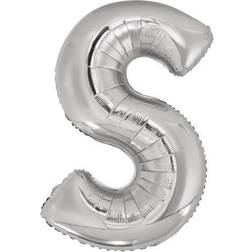 Amscan 9909568 9909568-Silver Letter S SuperShape Foil Balloon-44, Silver