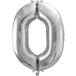 PartyDeco Foil Balloon Number 0 86cm Silver