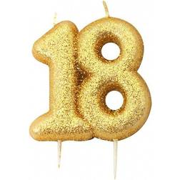 Anniversary House Age 18 Glitter Numeral Moulded Pick Candle Gold