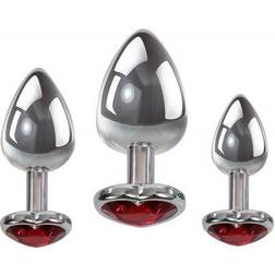 Adam & Eve Three Hearts Gem Anal Plug Set Silver/Red