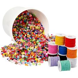 Creativ Company Bucket of Plastic Beads & Elastic Cords, 1 set