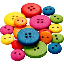 Creativ Company Knapper i træ diameter 12-20 mm assorteret farver kinesisk bærtræ 360stk