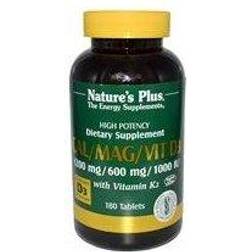 Nature's Plus Cal/Mag/Vit D3 with Vitamin K2, 600mg/300mg/12.5ug, 180 Tablets