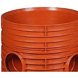 Uponor Rense- & Inspektionsbrønd 600/200mm T3 med lige gennemløb og v. tilløb 90° for glat rør. Incl