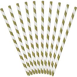 PartyDeco 10 Pailles Papier Rayées Gold