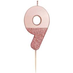 Talking Tables Rose Gold Glitter Number 9 Candle Kagedekoration