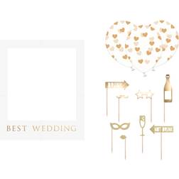 PartyDeco Foto prop set Best Wedding Bruiloft goud/wit 13-delig met frame photobooth/selfie