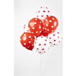 Globos Hjerte Latex Balloner, Hvid/Rød
