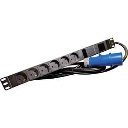 Lanview 19'' rack mount power strip, 1U, 16A with 6 x Danish type