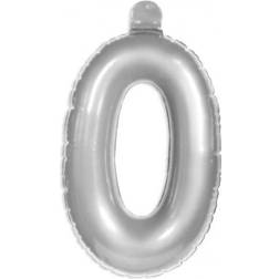 Folat nummerballong '0' 36 cm folie silver
