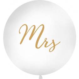 PartyDeco Kæmpeballon pastel hvid mrs i guld