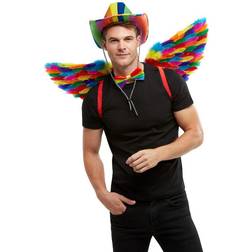 Unique Party Smiffys 51000 Rainbow Feather Wings, Unisex Adult, Multi-Colour