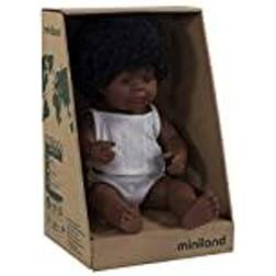 Miniland 31160 Baby Doll African American Girl 38 cm in Box with Underwear, Black