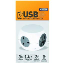 Status 3G 1.4m Cube Socket with USB Ports White