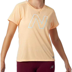 New Balance Printed Impact Run Short Sleeve Women - Light Mango