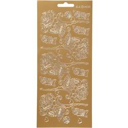 Creativ Company Stickers, ark 10x23 cm, guld, roser, 1ark