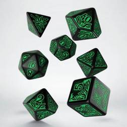 Q Workshop COC 7th Edition Black & Green Dice Set of 7