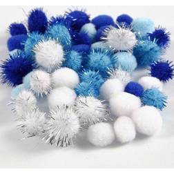 Creativ Company Pompoms, D: 15 20 mm, light blue, dark blue, white, 48 asstd. 1 pack