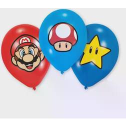 Vegaoo Lot de 6 ballons latex Super Mario Bleu Ballon classique Ballon hélium Pompe hélium