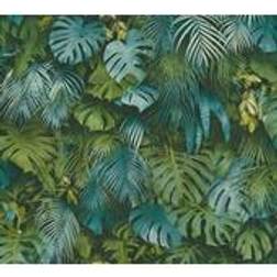 Living Walls Jungle Wallpaper Greenery A.S. Création Non-Woven Wallpaper 10.05 m x 0.53 m Green Blue Made in Germany 372803 37280-3