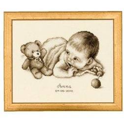 Vervaco Birth Record Baby with Teddy Counted Cross Stitch Kit, Multi-Colour