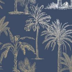 Dutch Wallcoverings tapet Tropical Trees marineblå og sølvfarvet