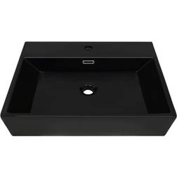 vidaXL Lavandino Con Foro Rubinetto In Ceramica Nero 76x42.5x14.5 cm