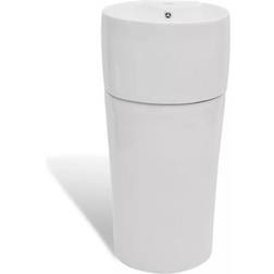 vidaXL Lavabo De Pie Redondo De Cerámica Hueco De Grifo/Desagüe Blanco