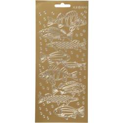 Creativ Company Stickers, ark 10x23 cm, guld, fisk, 1ark