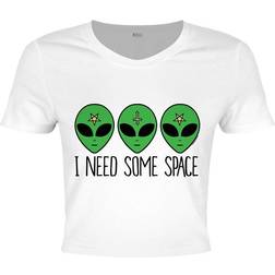 Grindstore I Need Some Space Cosmic Alien Crop Top - White