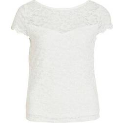 Vila Kalila Lace Cap Sleeve Top - White/Cloud Dancer