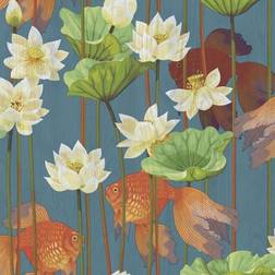 Dutch Wallcoverings Wallpaper Fish/Flower Blue