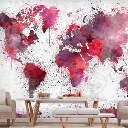 Arkiio Fototapet World Map: Red Watercolors 450x315