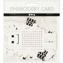 Creativ Company Embroidery card, animals/robots, H: 8-13 cm, white, 6x3 pc/ 1 pack