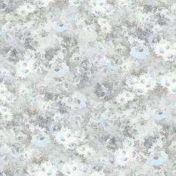 Seabrook Designs Daisy Metallic Silver & Sky Blue Wallpaper