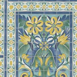 Cole & Son Triana Wallpaper Seville Collection Canary Yellow & China Blue on Teal Roll