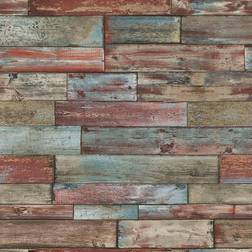 Erismann New Luxury Wood Panel Painted Effect Textured Wallpaper (Red Blue 7319-06)