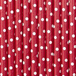 PartyDeco 10 Pailles Rouges Pois Blancs