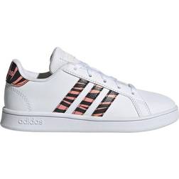 adidas Kid's Grand Court Tiger Print - Cloud White/Core Black/Acid Red