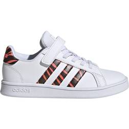 Kid's Grand Court Tiger Print - Cloud White/Core Black/Acid Red