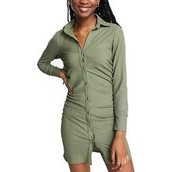 Miss Selfridge Wrinkled Mini Dress - Khaki/Green