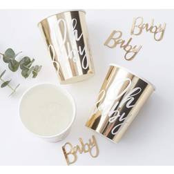 Ginger Ray Gold Foiled Oh Baby Shower Paper Party Cups 8 Pack, 8 Count (Pack of 1)