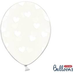 PartyDeco Krystal klar balloner hvide hjerter, 30 cm 50 stk