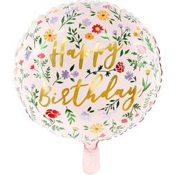 PartyDeco Folieballon Blomstret Happy Birthday