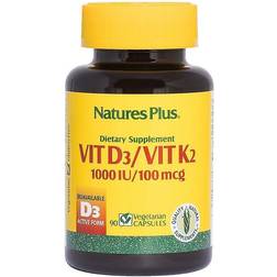 Nature's Plus Vitamin D3 1000 IU and Vitamin K2 100 mcg 90 Vegetarian Capsules