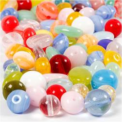 Creativ Company Glass beads, round, oval, circular, D: 6-13 mm, hole size 0,5-1,5 mm, assorted colours, 60 g/ 1 pack