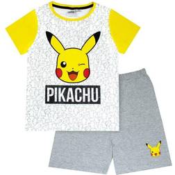 Pokémon Boy's Pikachu Face Card Pajamas Set - White/Grey/Yellow